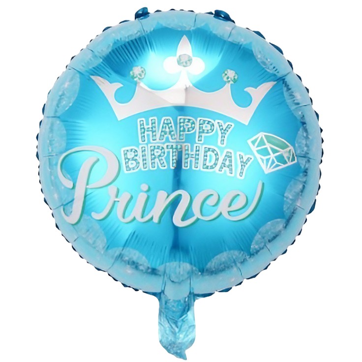 Balon din Folie Metalizata, ANGELBEAR, Figurine, Model Prince, Happy Birthday, Tematica Aniversare, 45 cm, Ambalaj Individual, Pai Inclus, Umflare cu Aer sau Heliu, Multicolor